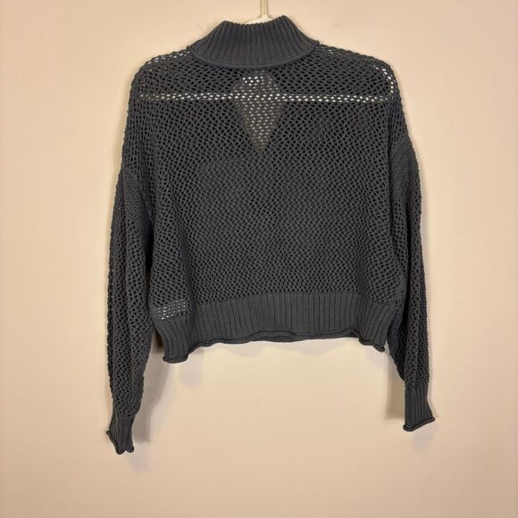 Aerie Grey Open Knit Quarter Zip Pullover Sweater XS - Picture 2 of 6